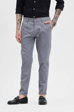 Grey Slim Fit Pleated Trousers