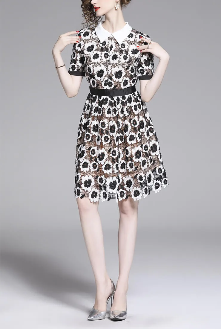 Hepburn Black And White Lapels Shirt Dress