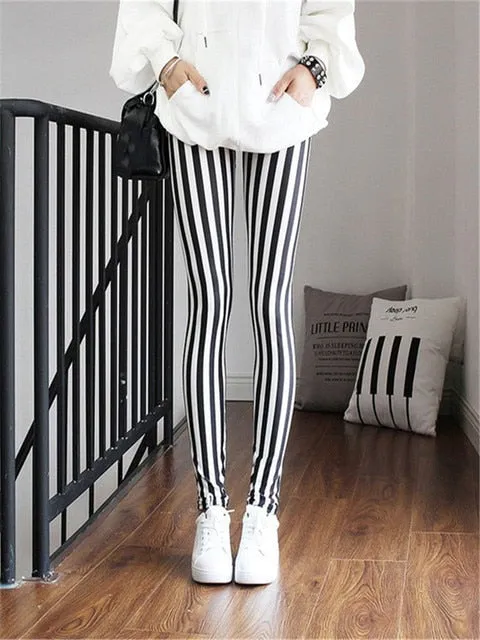 High Waist Leggings Pants Fitness Graffiti Women Fashion Houndstooth Push Up Running Elastic Trousers Stripe Dot Bottom
