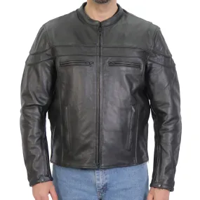 Hot Leathers JKM1032 Mens Black Skull Flag' Printed Leather Jacket with Concealed Carry Pockets