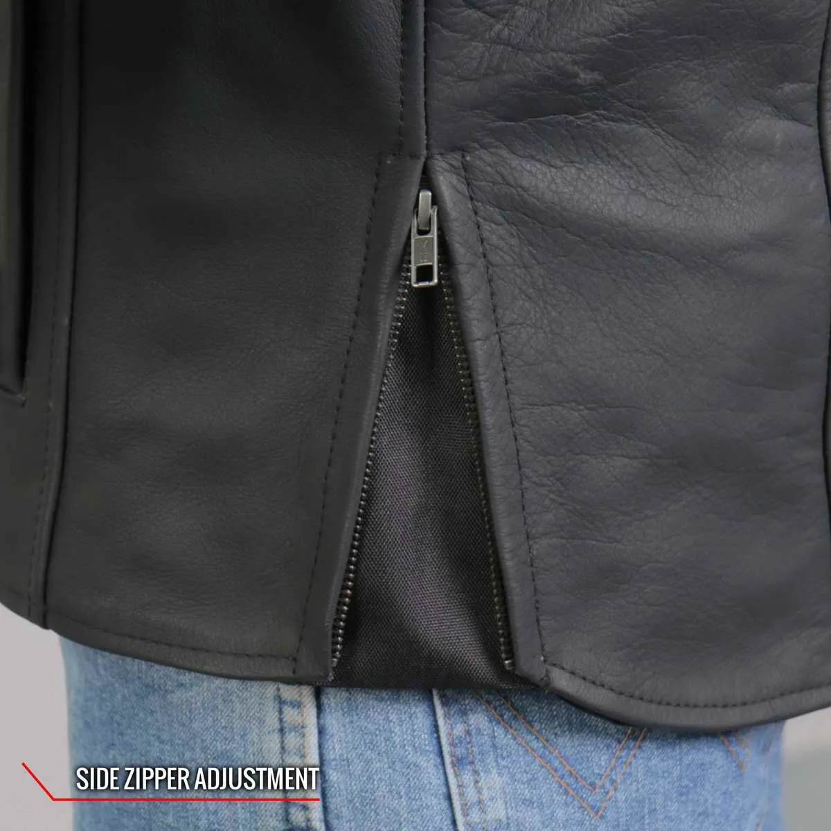 Hot Leathers JKM2002 Mens Black Reflective Skull' Printed Leather Jacket with Concealed Carry Pockets