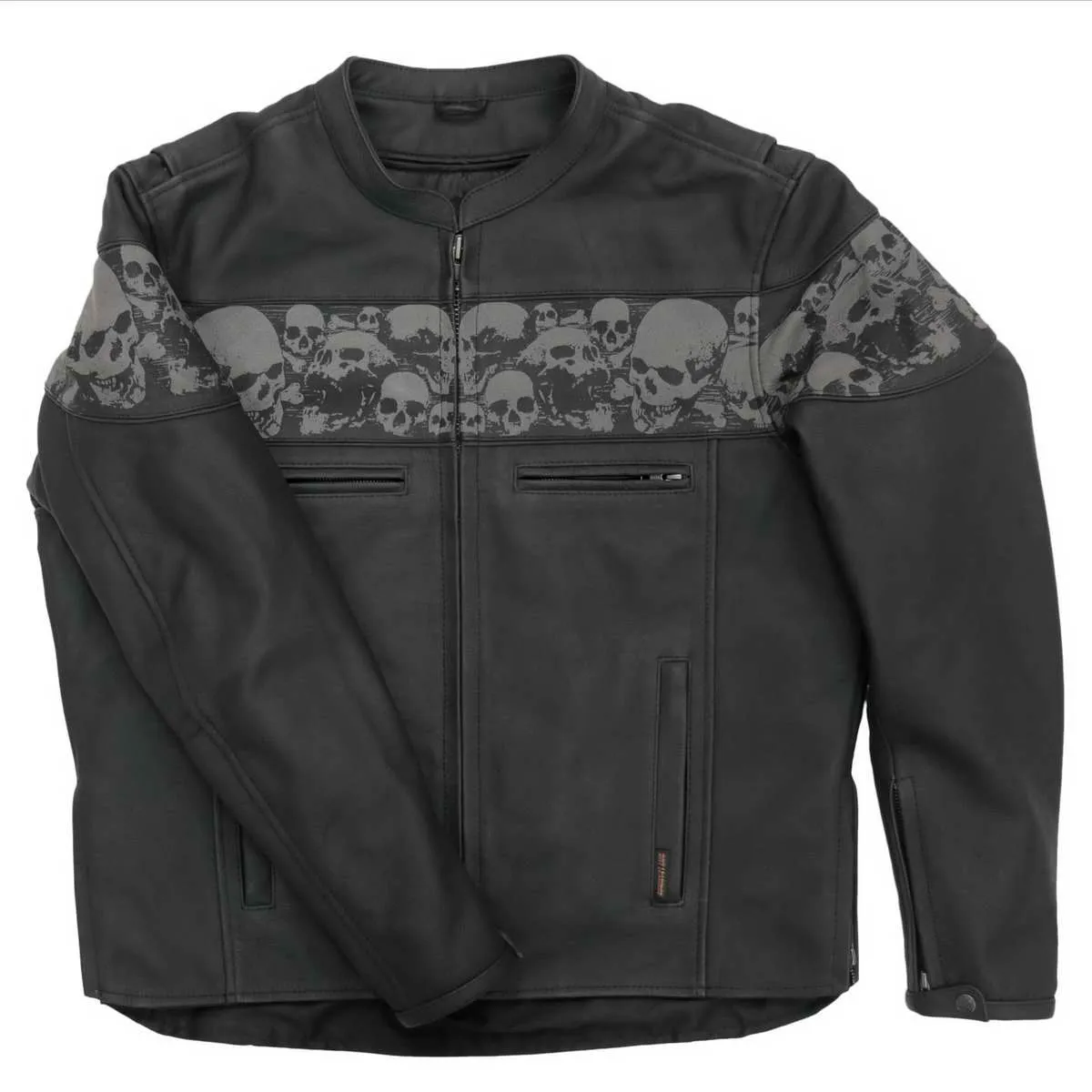 Hot Leathers JKM2002 Mens Black Reflective Skull' Printed Leather Jacket with Concealed Carry Pockets