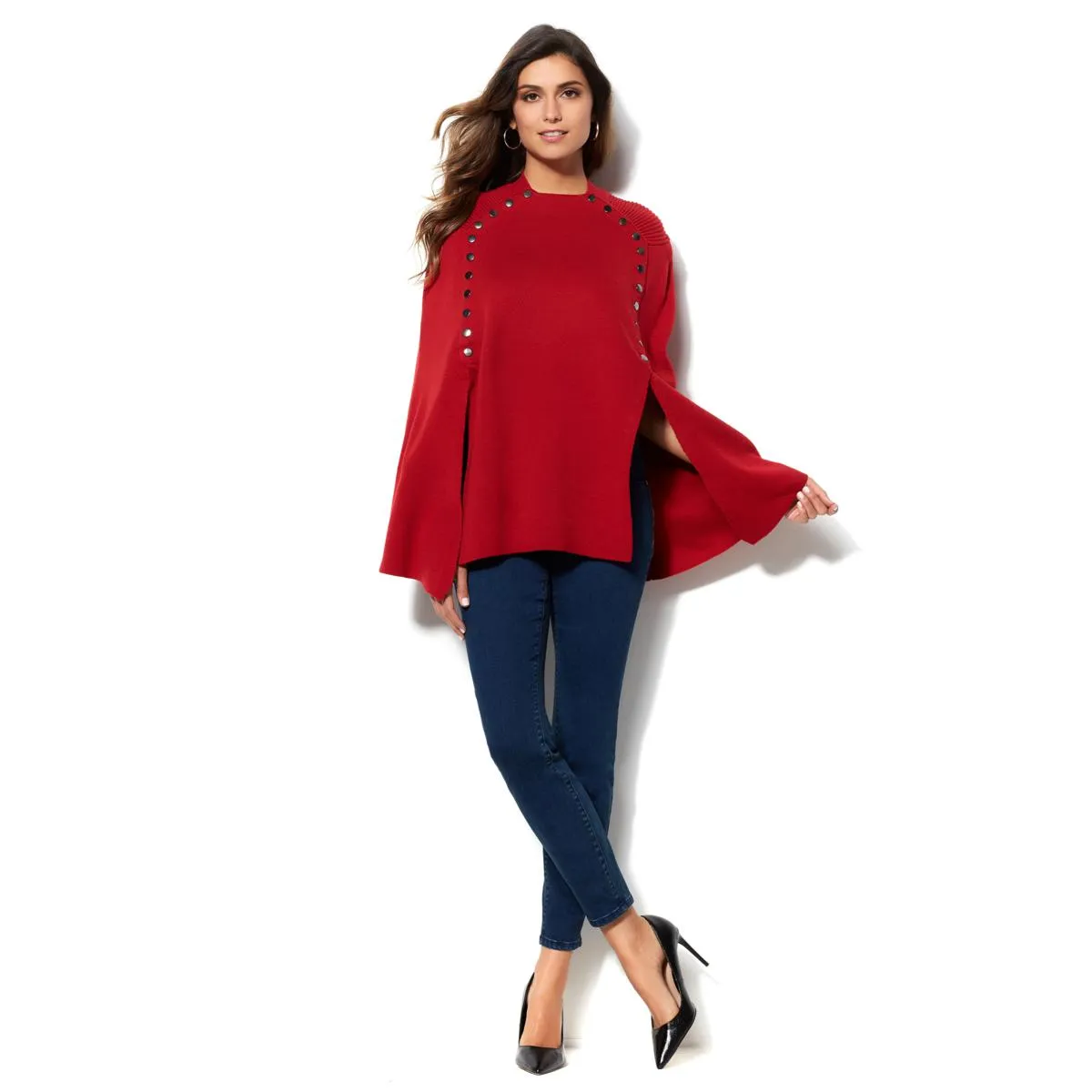 IMAN Runway Chic Luxurious Knit Draped Poncho