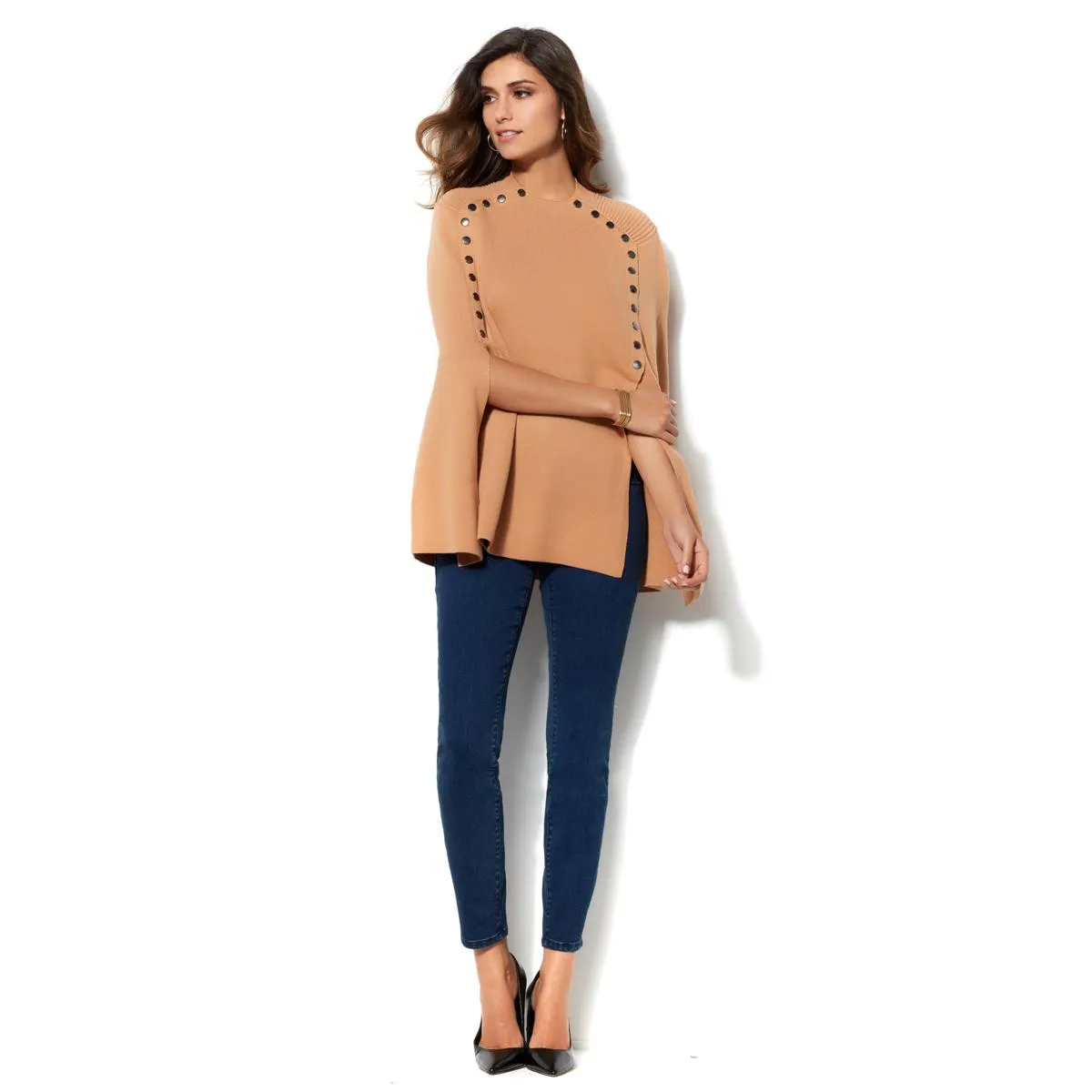 IMAN Runway Chic Luxurious Knit Draped Poncho