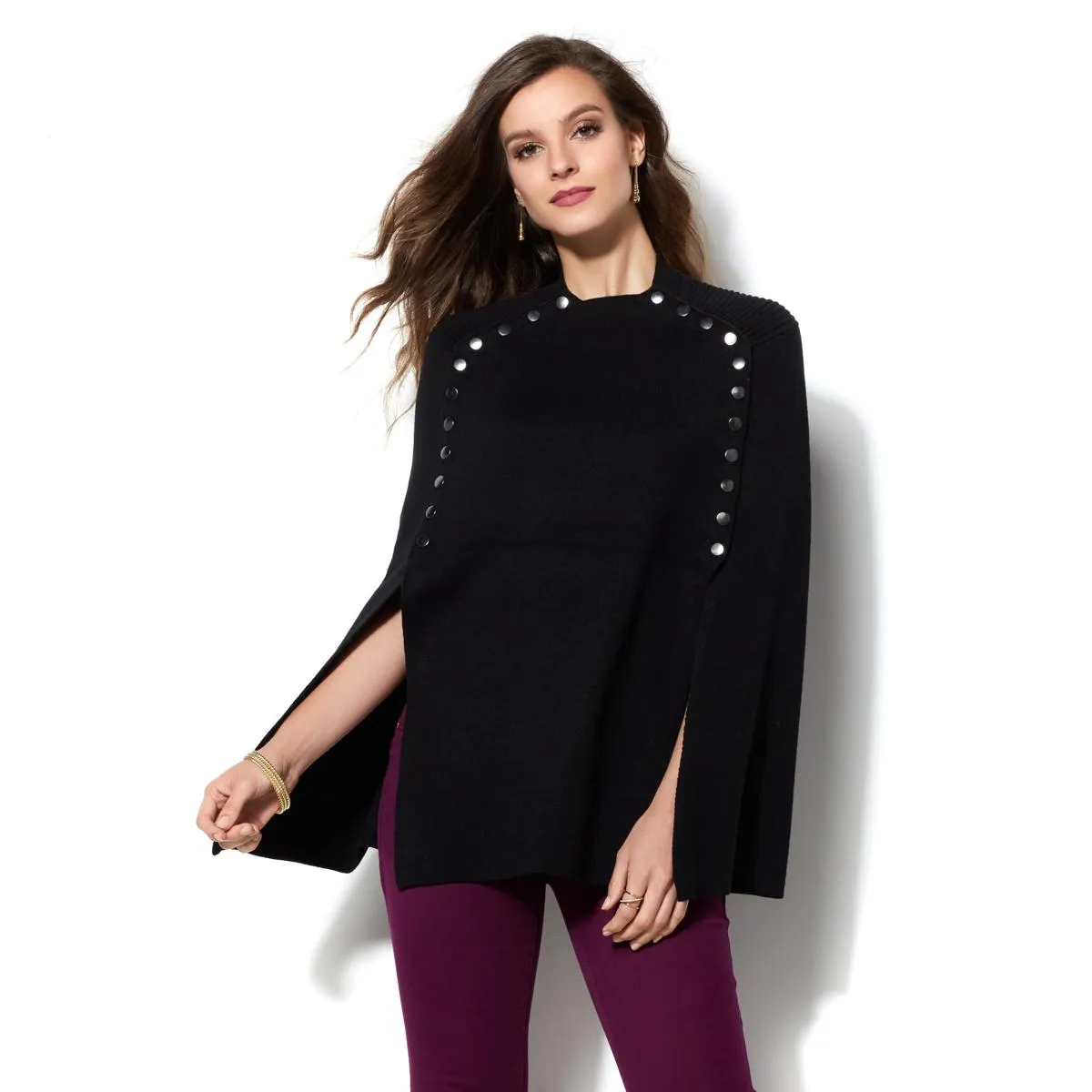 IMAN Runway Chic Luxurious Knit Draped Poncho