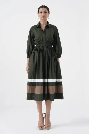 Kosher - Shirt collar waist elastic, two contrast stripe - Green