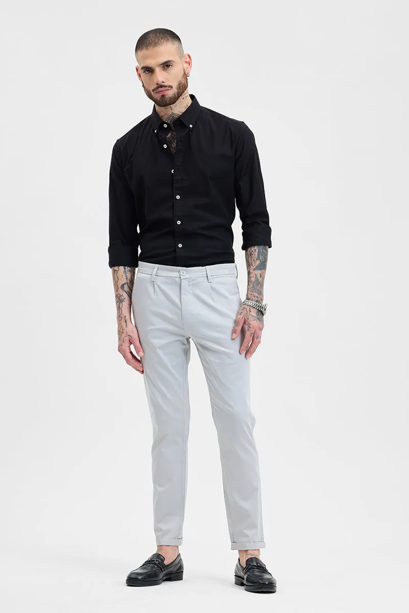 Light Grey Slim Fit Pleated Trousers