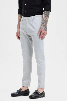Light Grey Slim Fit Pleated Trousers