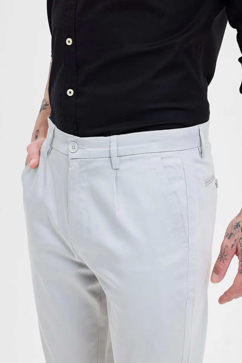 Light Grey Slim Fit Pleated Trousers