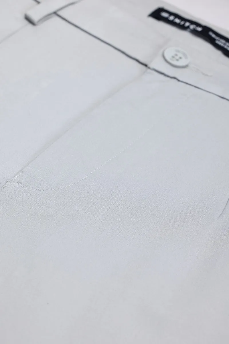 Light Grey Slim Fit Pleated Trousers