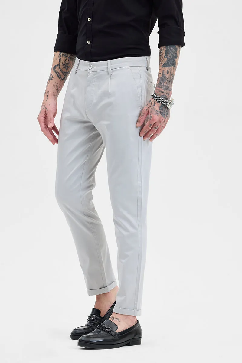 Light Grey Slim Fit Pleated Trousers