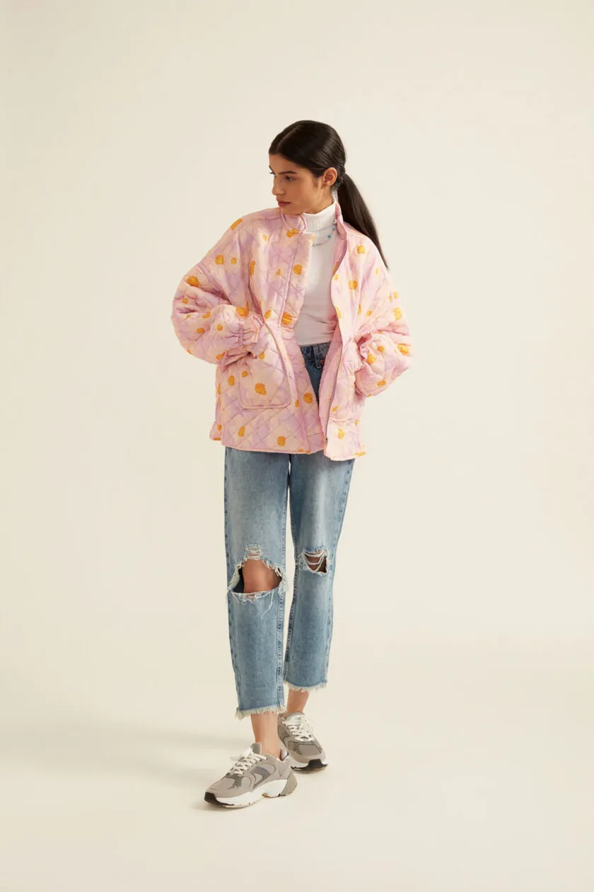 Lilac Floral Print Quilted Jacket