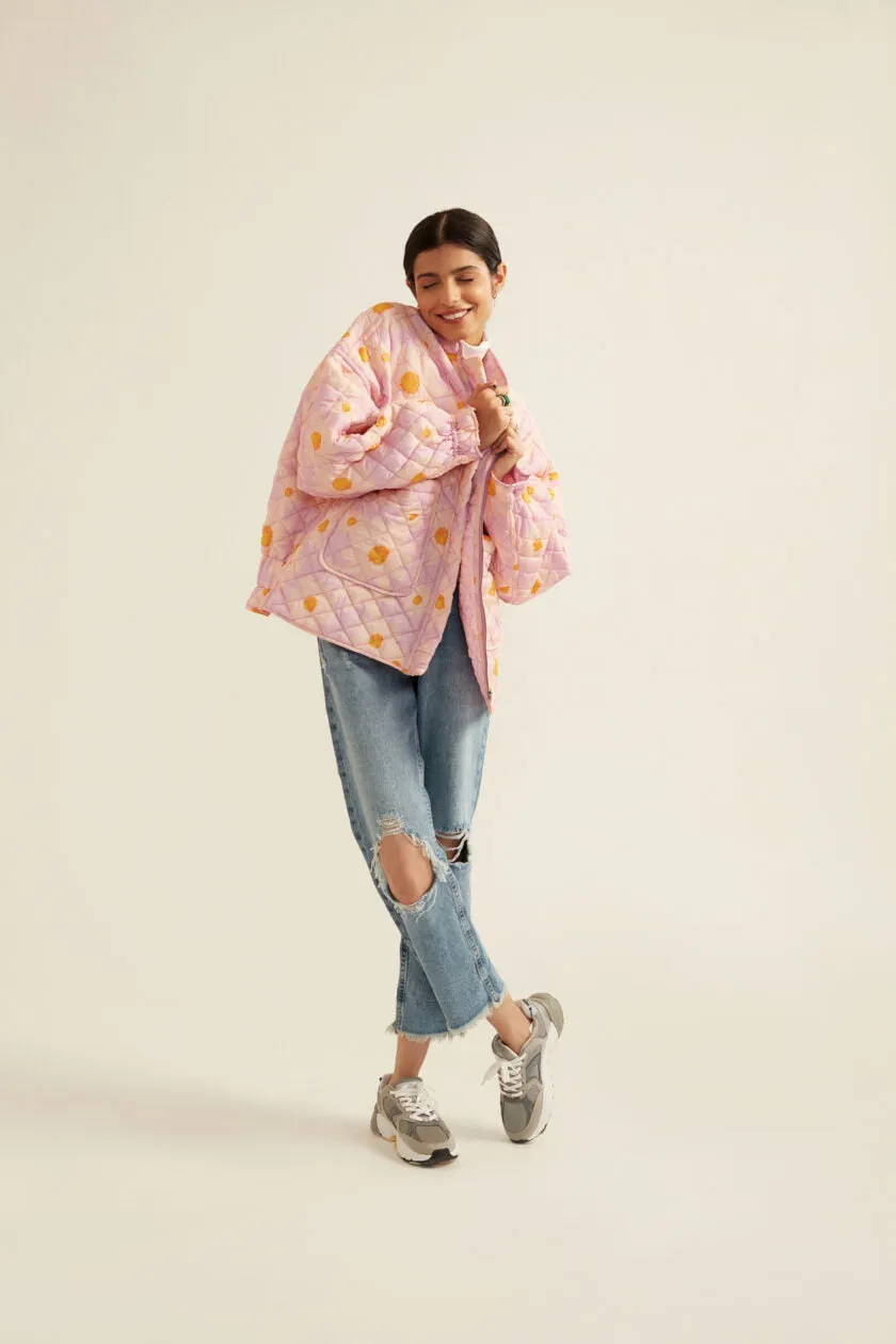 Lilac Floral Print Quilted Jacket