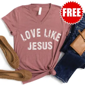 Love Like Jesus V-Neck - Heather Mauve
