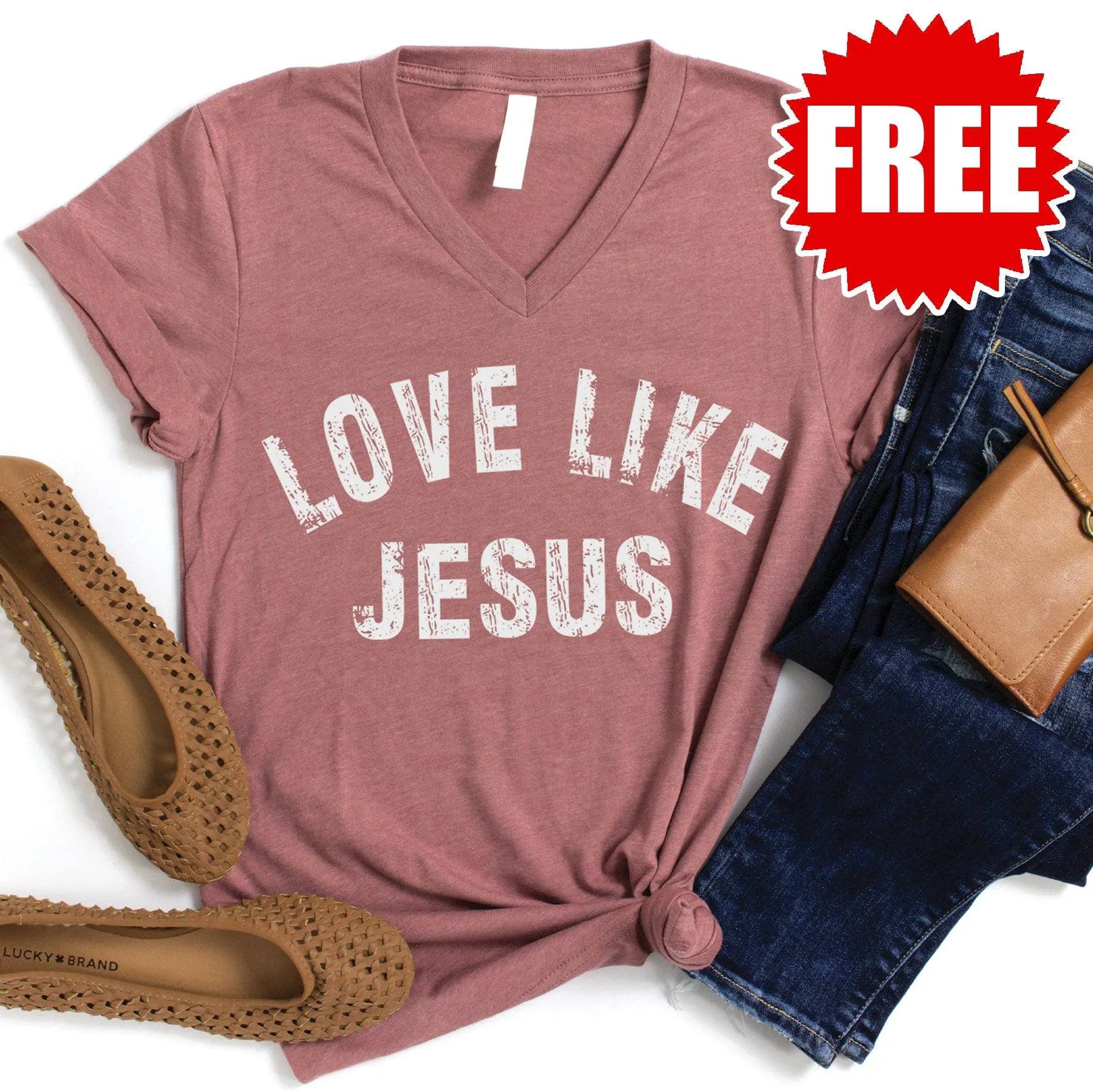 Love Like Jesus V-Neck - Heather Mauve