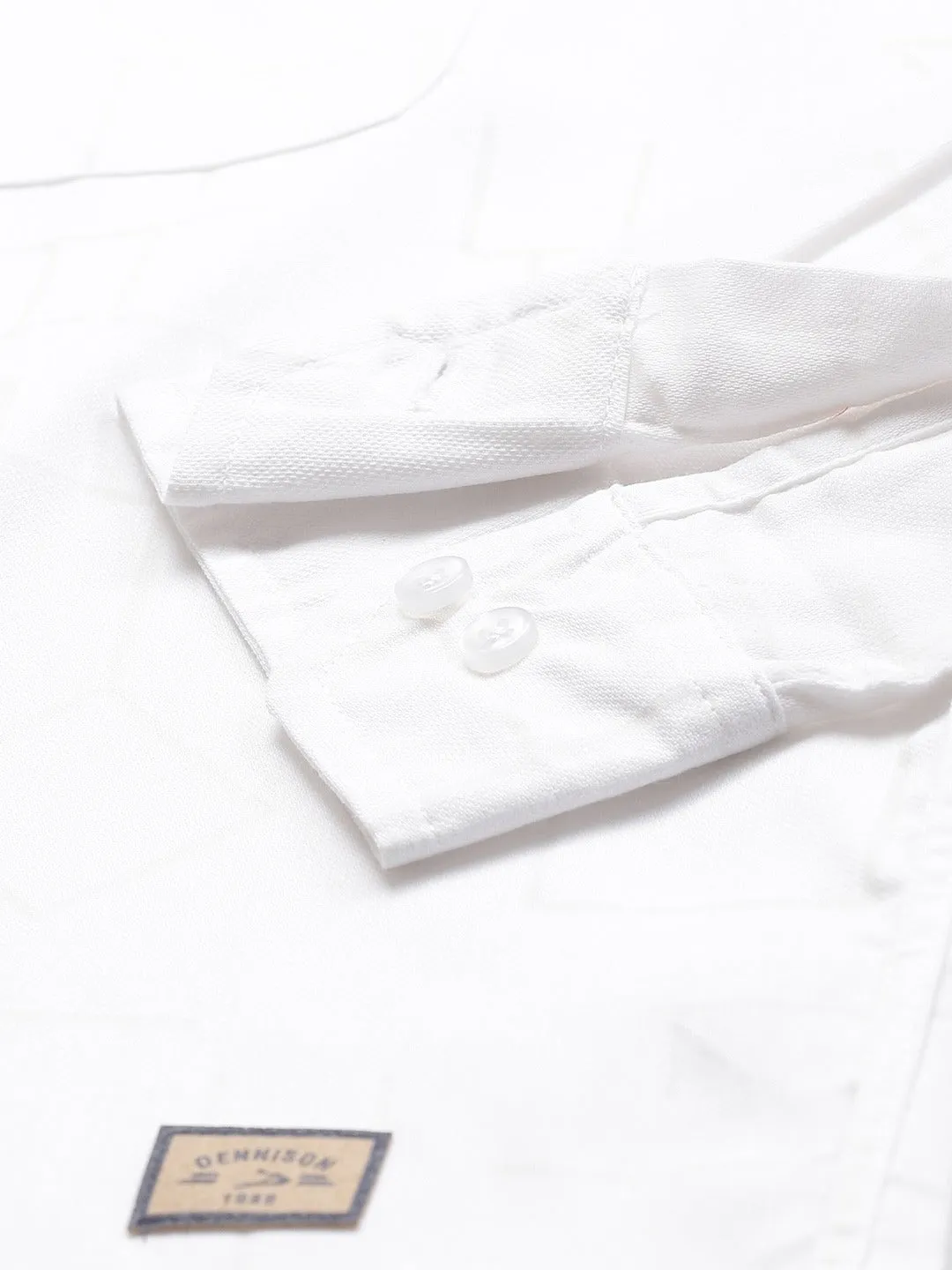 Men White Smart Slim Fit Self Design Smart Casual Shirt