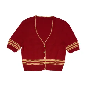 Mid-Century Collegiate Intarsia Whipstitch Cropped Cardigan