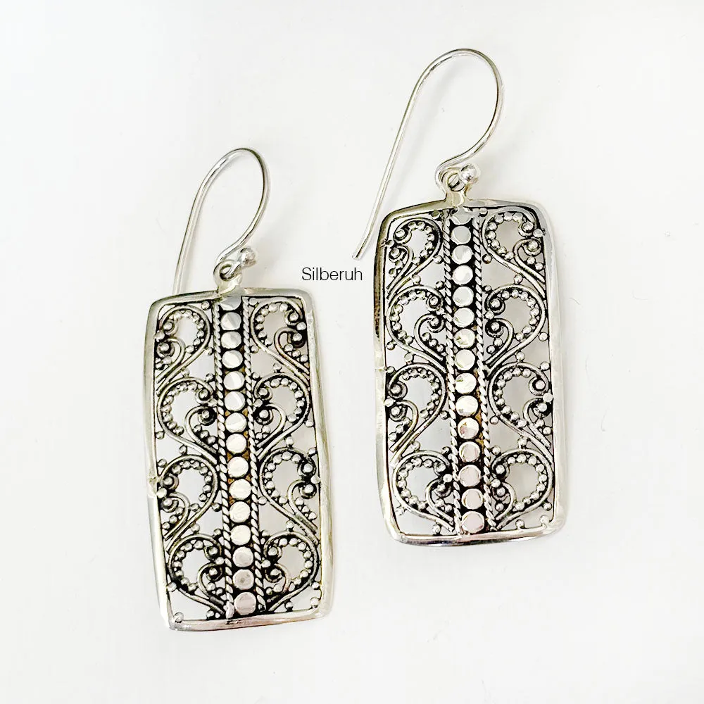 Rectangular Filigree Silver Earring