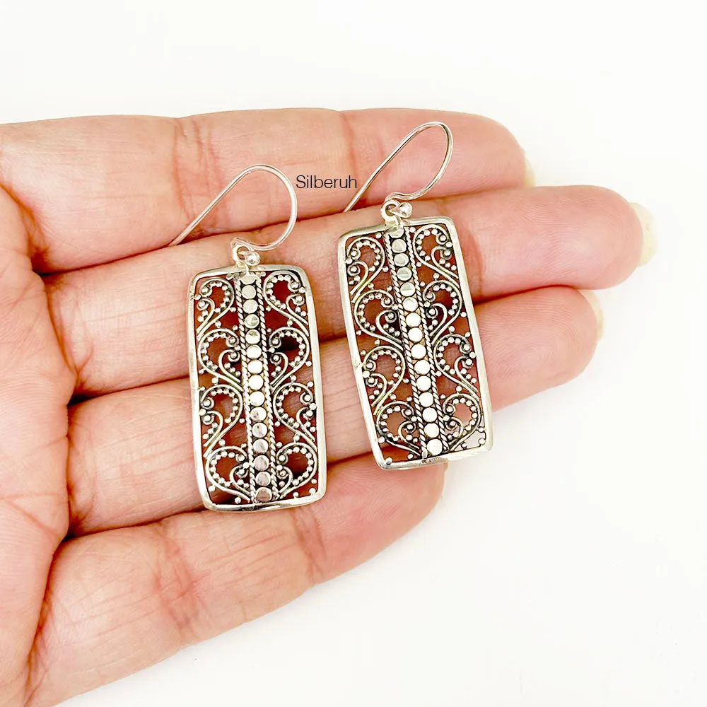 Rectangular Filigree Silver Earring