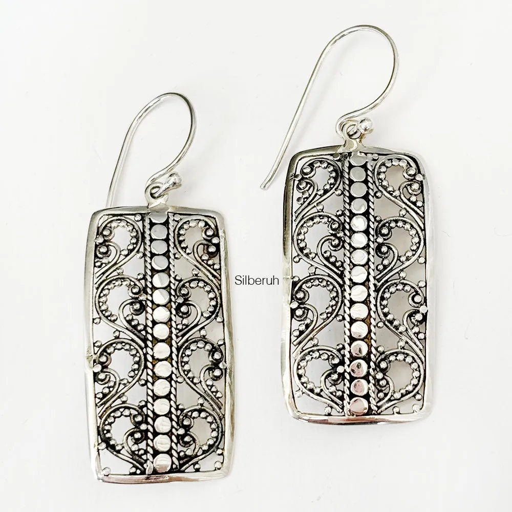 Rectangular Filigree Silver Earring