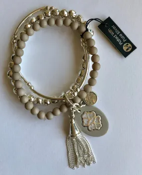 Silver Plated Three Band Charm Bracelet