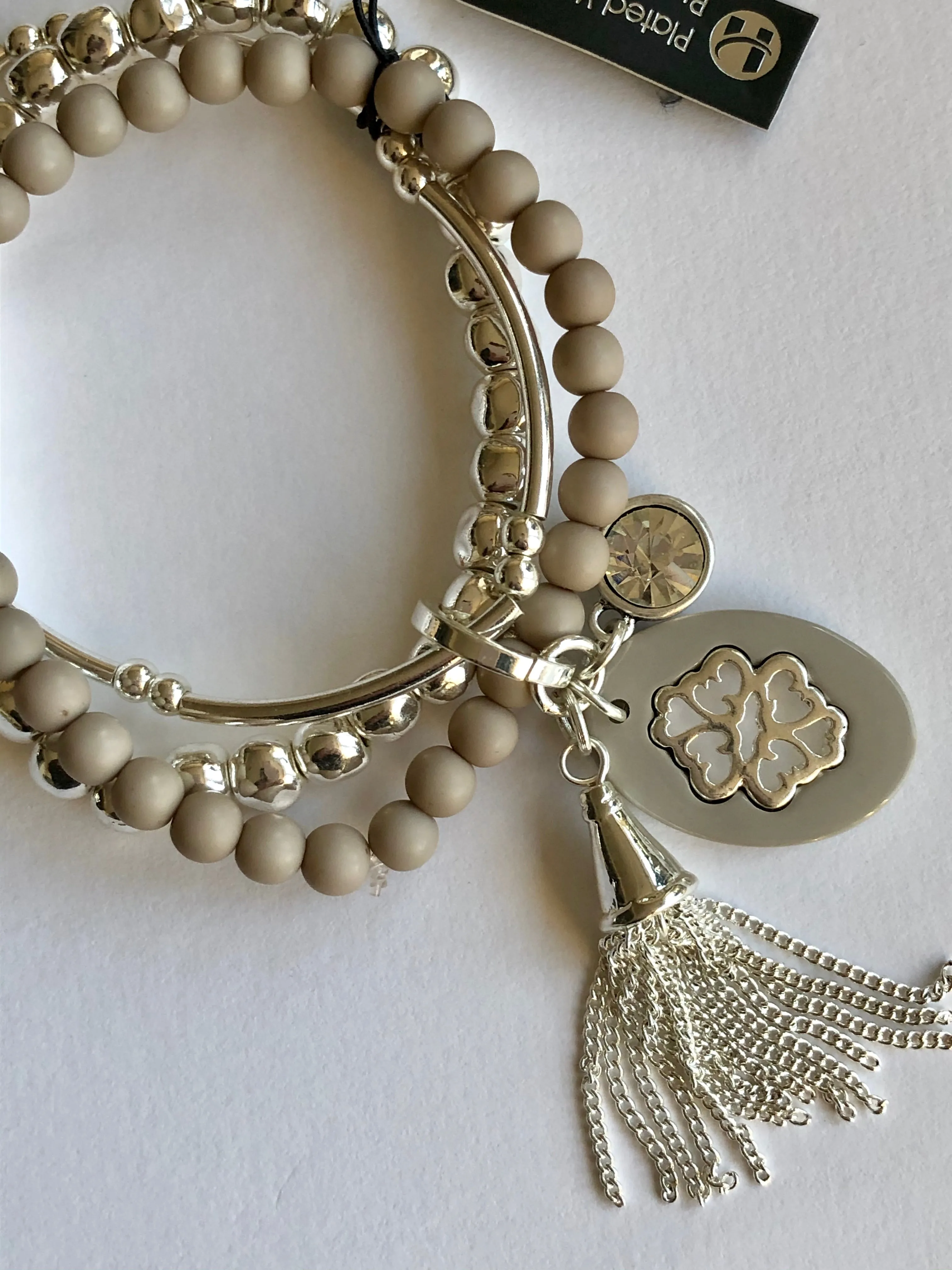 Silver Plated Three Band Charm Bracelet