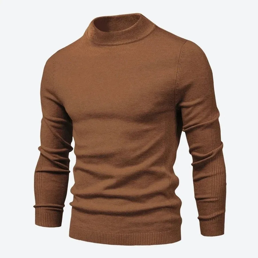 Sleek Ribbed Trim Knit Turtleneck Sweaters