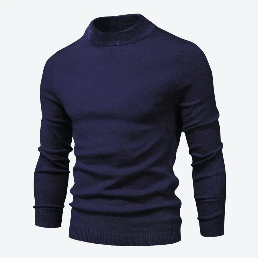Sleek Ribbed Trim Knit Turtleneck Sweaters