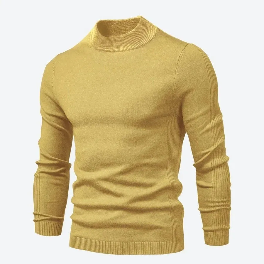 Sleek Ribbed Trim Knit Turtleneck Sweaters