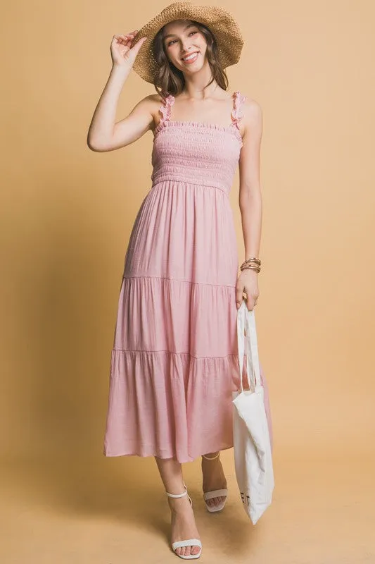 Smocked bodice maxi dress