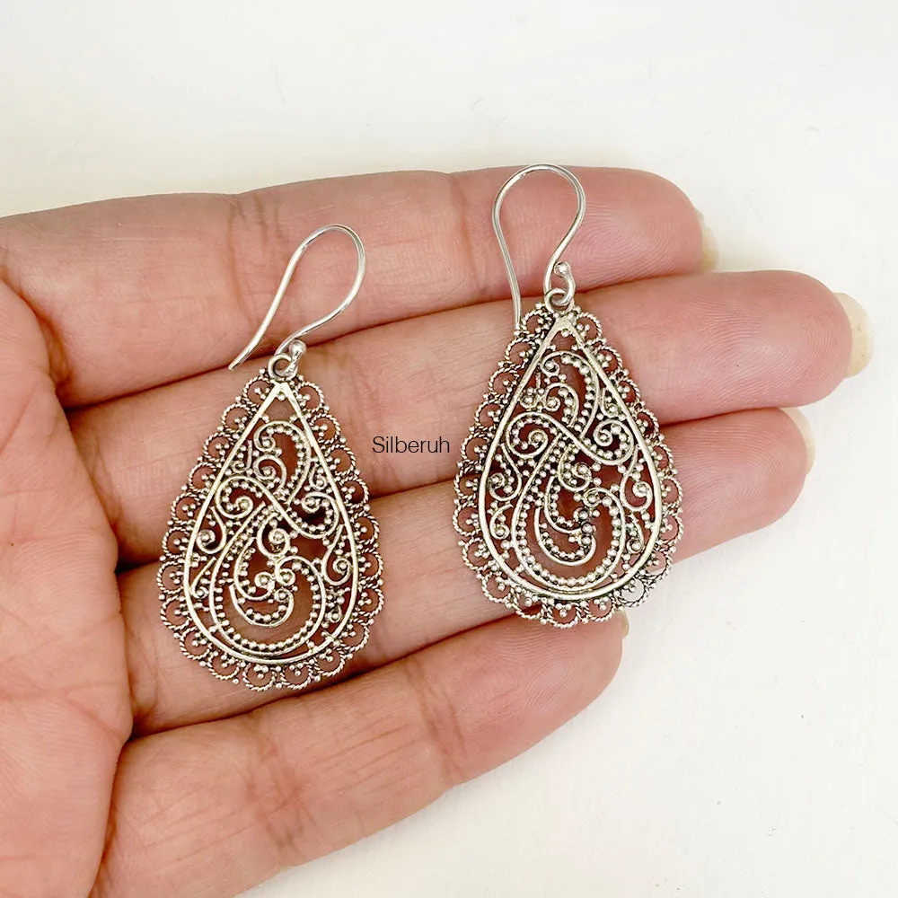 Teardrop Jali Silver Earring