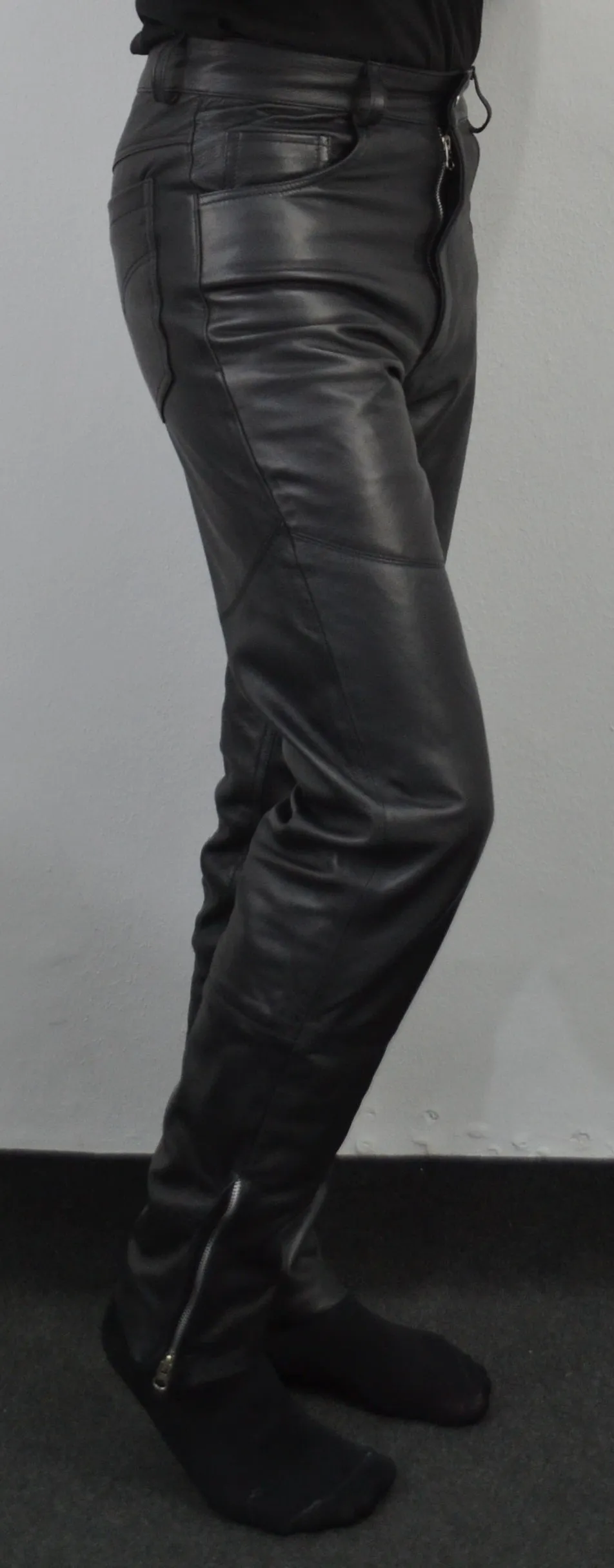 Terminator 2 Arnold Black Costume Straight Leather Pant