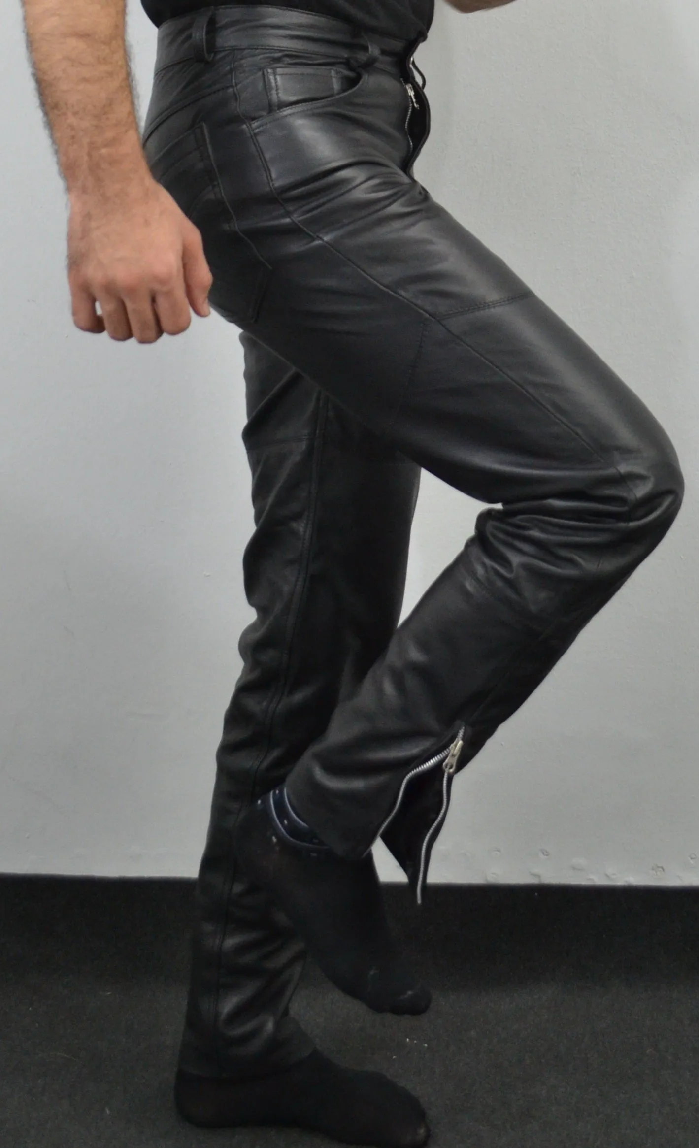 Terminator 2 Arnold Black Costume Straight Leather Pant