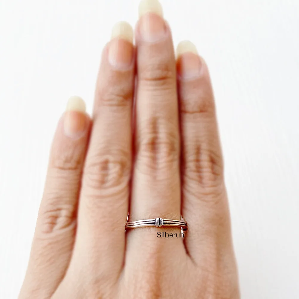 Three Row Stacked Silver Band Ring