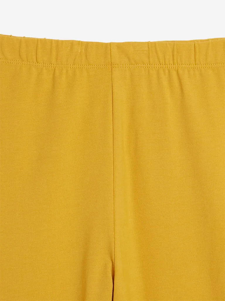 Utsa Mustard Cotton-Blend Leggings