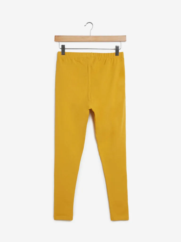 Utsa Mustard Cotton-Blend Leggings
