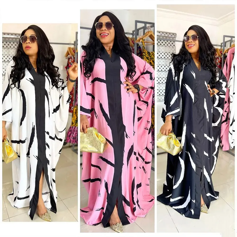 Women's Autumn African Long Sleeve V-neck Plus Long Party Evening Dress